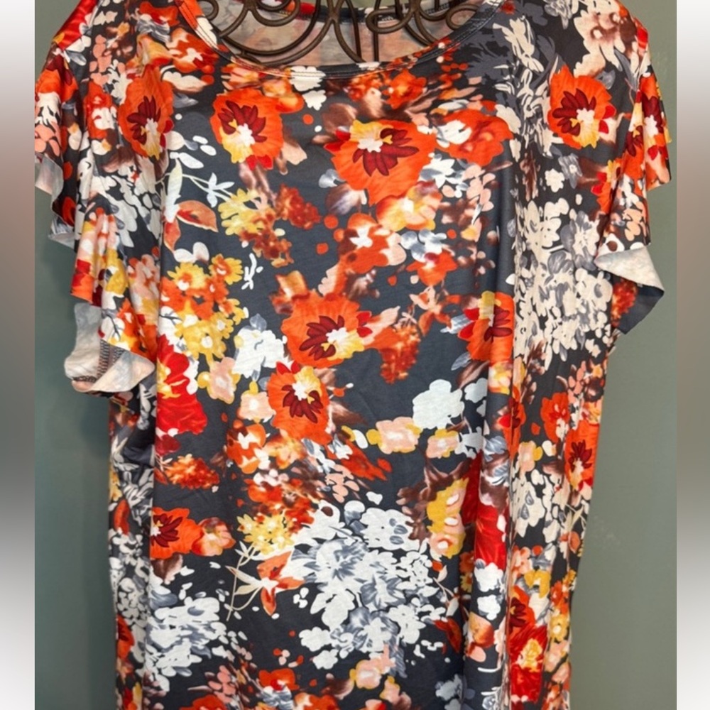 Orange Floral Print Women's Top 3x